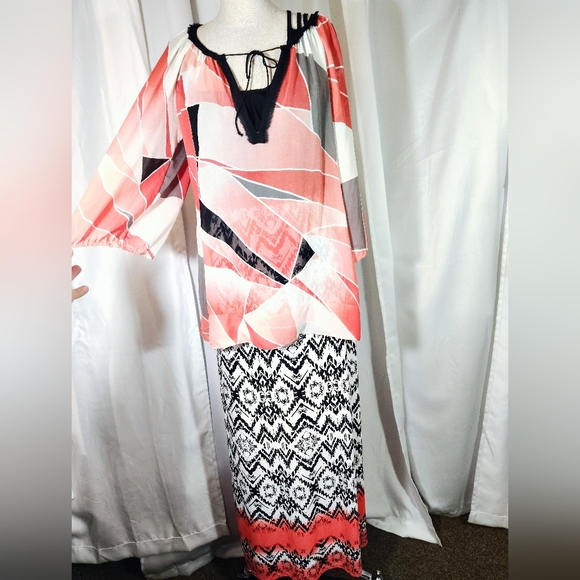 Three Hearts Dresses & Skirts - 2 Pc: Trixie TAG Maxi Dress+Banana Republic Silk Blouse, Black/White/Coral, XS